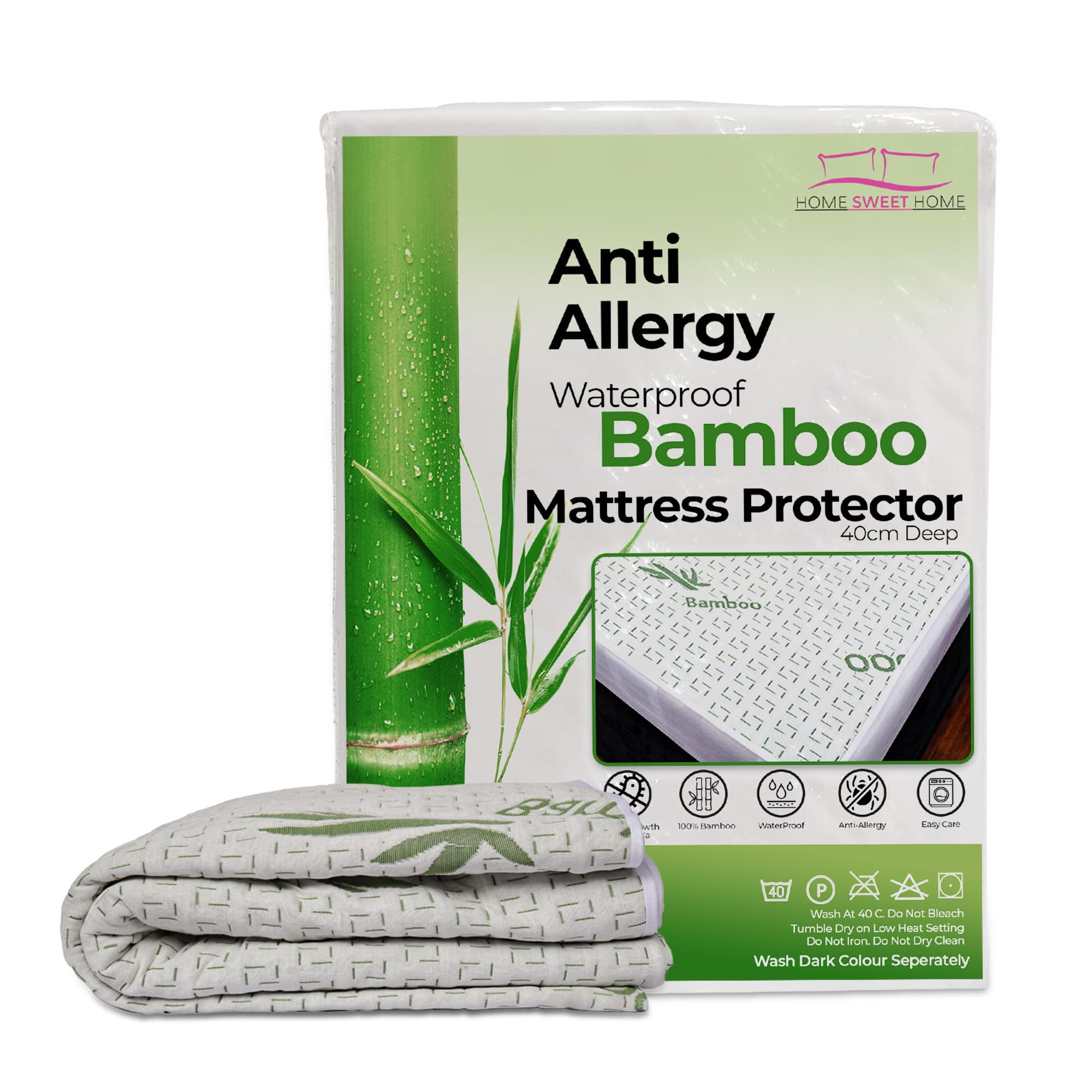 Home Sweet Home UK Anti-Allergy Luxury Bamboo Mattress Protector Waterproof Small Single Mattress Protector 40CM Deep Pocket Waterproof Mattress Protector Bunk Fitted Mattress Cover