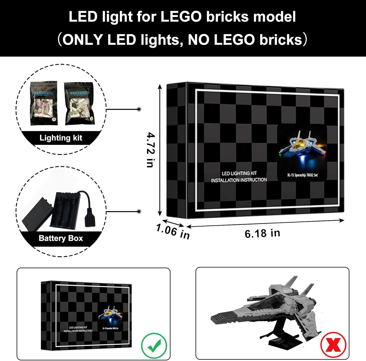 Vaodest LED Light for Lego Disney Pixar's Lightyear XL-15 Spaceship 76832 Set,Design and Configuration Compatible with 76832(LED Light Only, Not Building Block Kit)