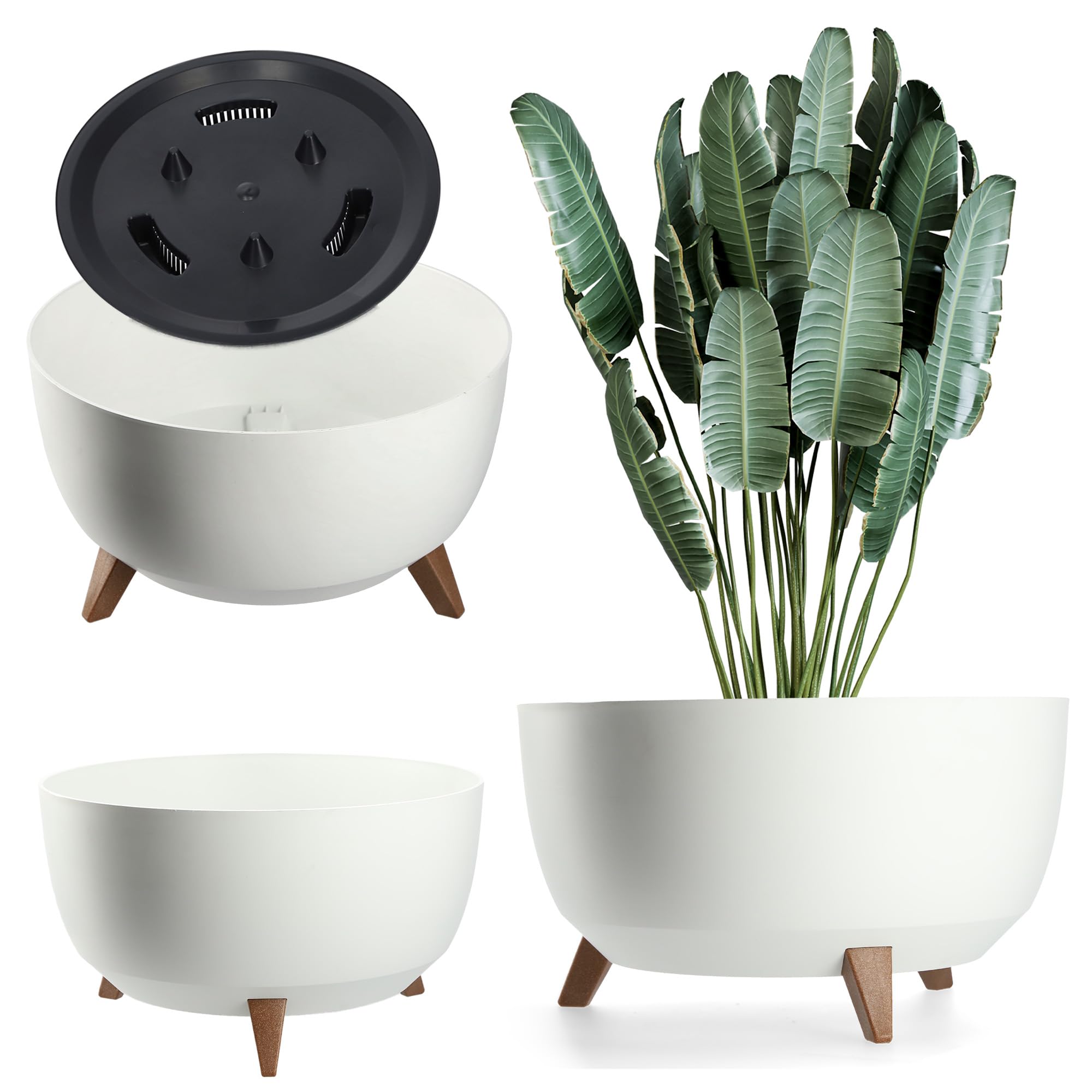 KADAX Plastic Flower Pot with Three Stands, Round Flower Bowl, Flower Pot, Flower Pot, Flower Pot, Balcony, Living Room (39.5 cm, Anthracite) — view 31