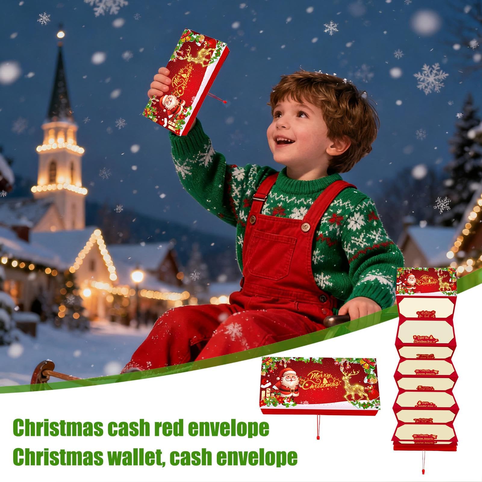 Soporte para Efectivo Navideño - Detalle para Fiestas,Sobres De Santa Navideños con 10 Bolsillos | para Hombres Mujeres Niños Niñas Adolescentes Esposa Esposo Hijo Hija Familia Amigos