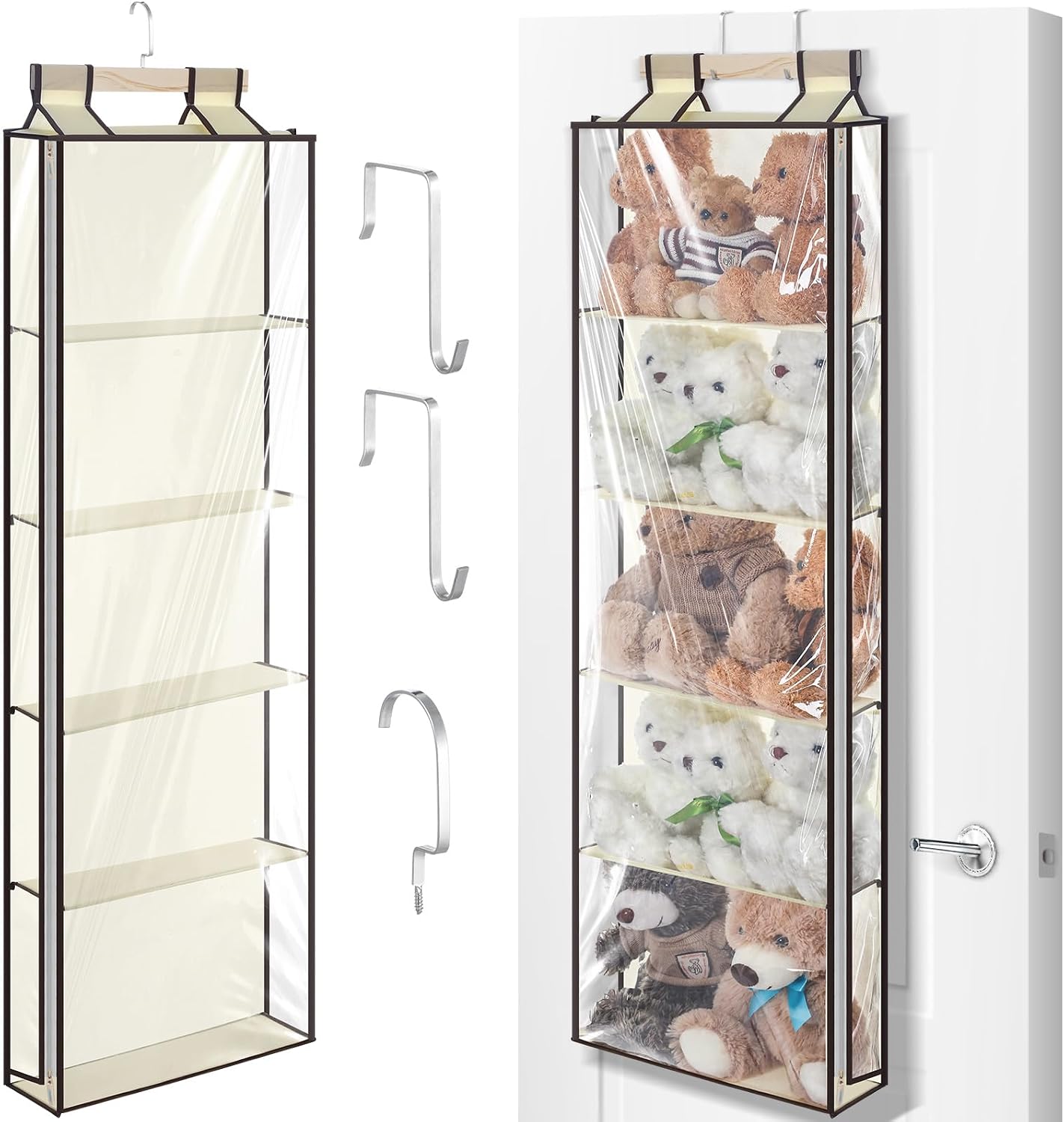 SATINIOR Hanging Stuffed Animal Storage with Zippers Dustproof over The Door Organizer with Large Pockets Different Hanging Methods for Shoes, File(Transparent,4 Layer)