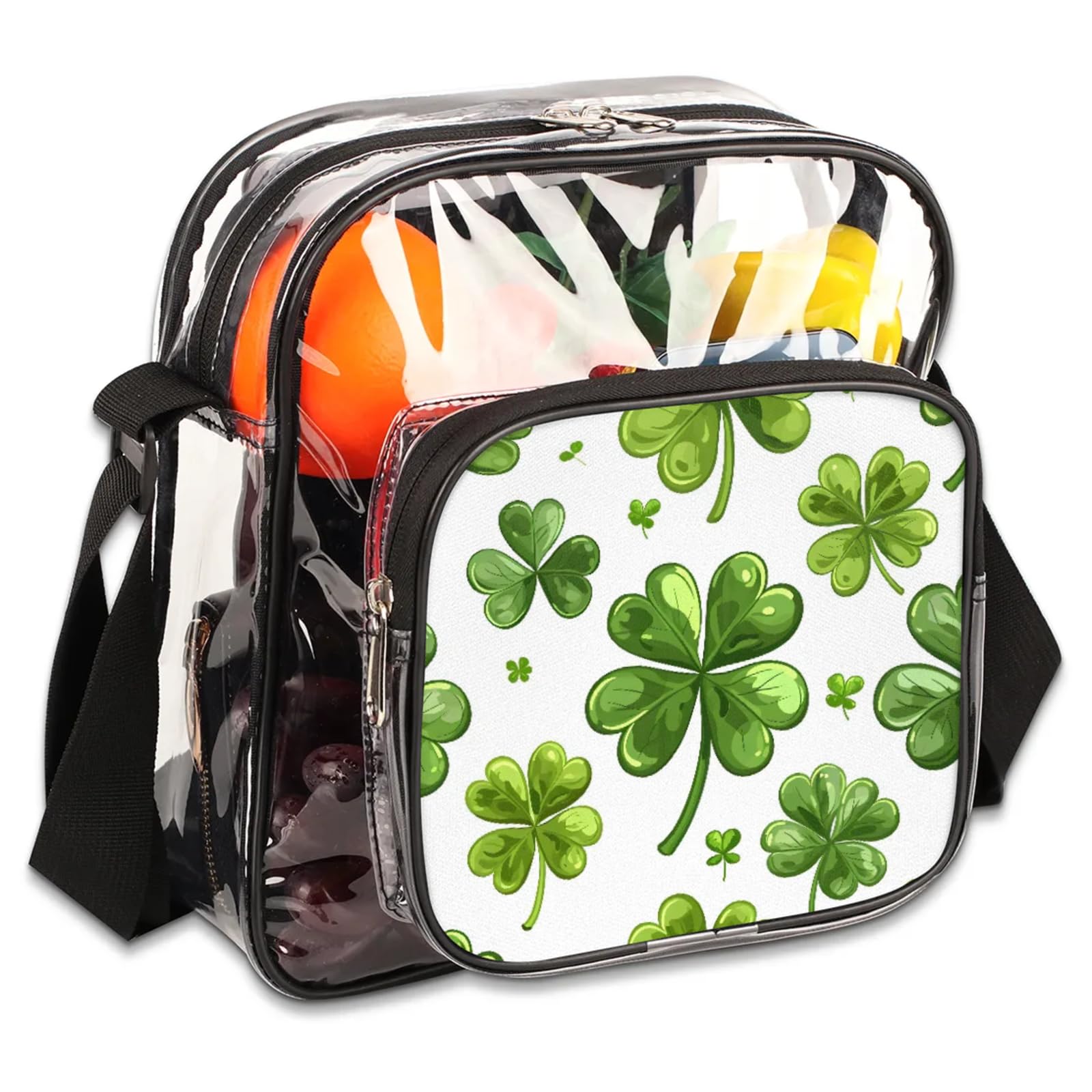 Clear Crossbody Bag Stadium Approved Clover Transparent Bag for Festivals, Sports Events, Concerts,Beach Bag for Women Men Clear Purse with Front Pocket Messenger Bag with Adjustable Strap