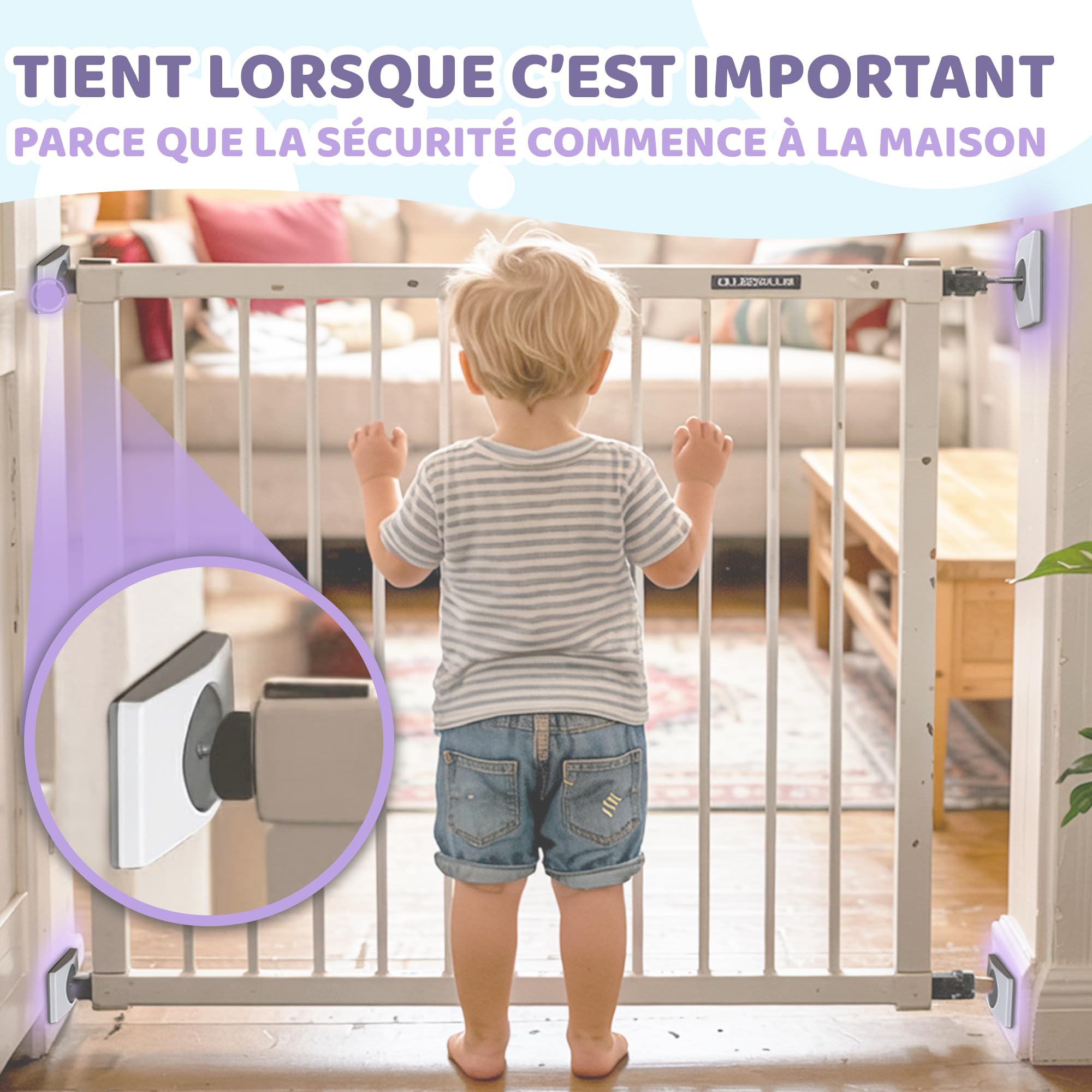 4X Patins de Protection Murale – Protection Murale sans Perçage – Grille et Barrière de Sécurité pour Escalier & Porte – Fixation à Pression pour Bébé & Enfants