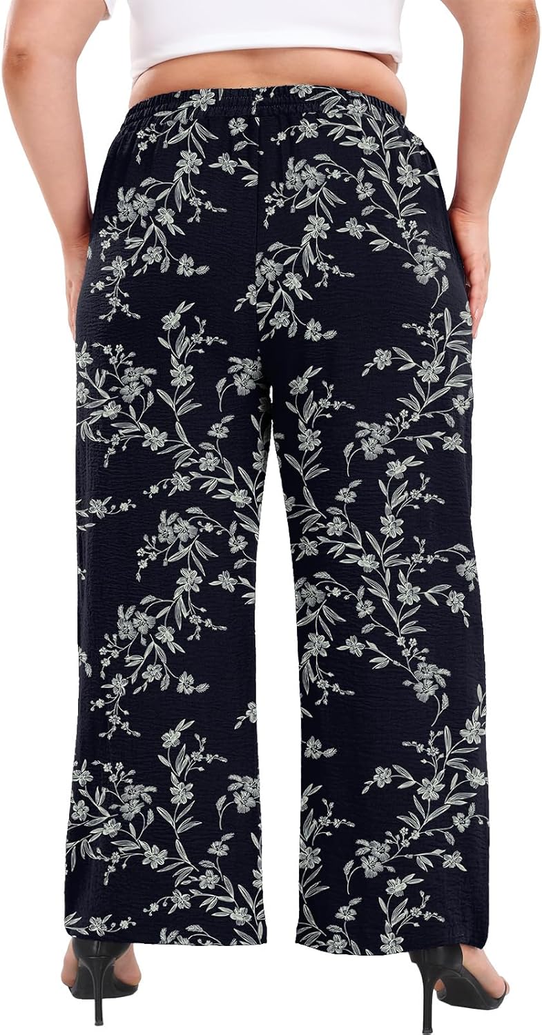Lastshe Women's Plus Size Wide Leg Pants High Waist Loose Casual Palazzo Trousers with Pockets Spring Clothes - Image 2