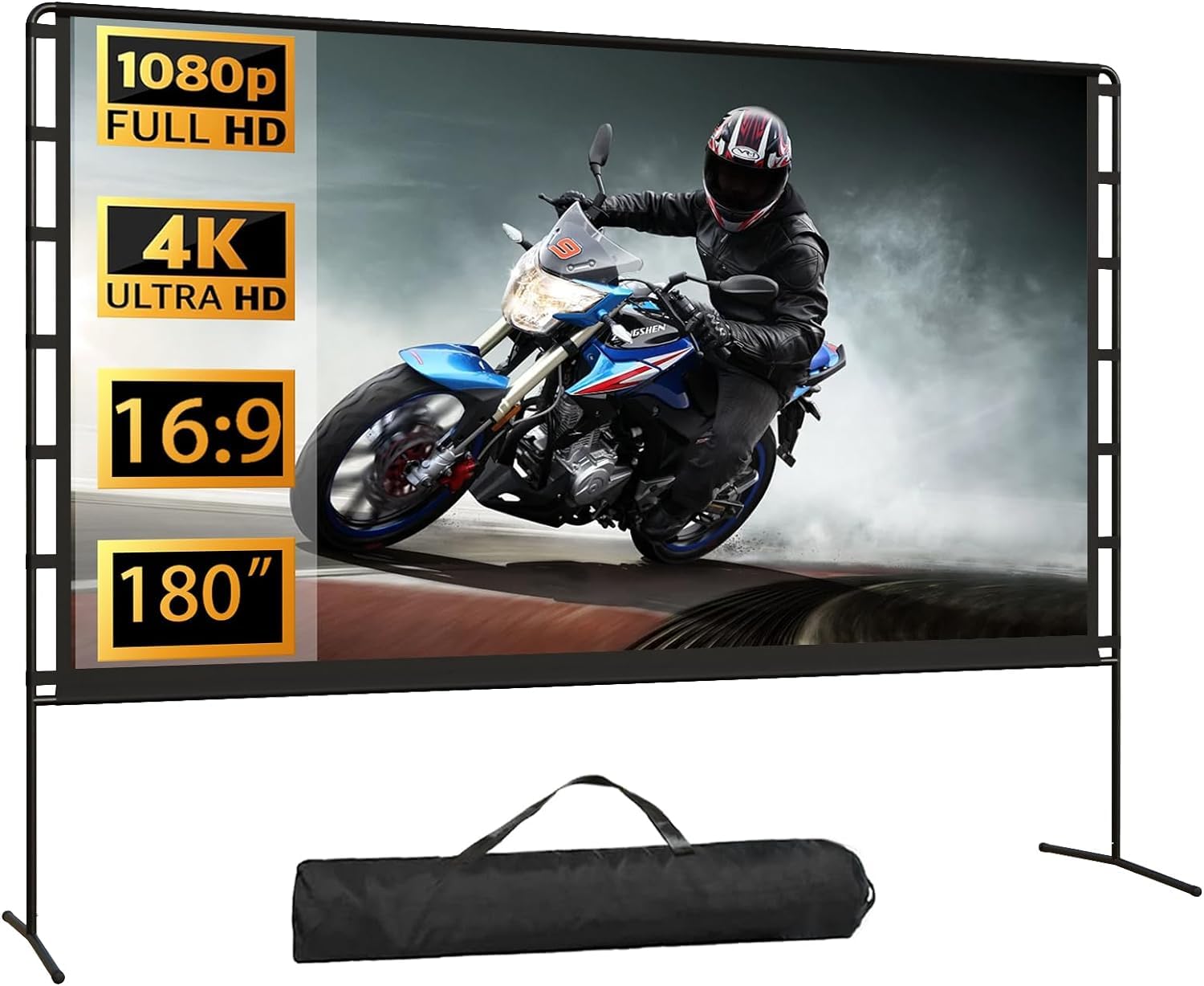 Telo Proiettore con supporto, Schermo Proiettore da esterno pieghevole da 180 pollici 16:9 HD 4K, Telo Proiettore da esterno con borsa per il trasporto per Home Theater o Ufficio