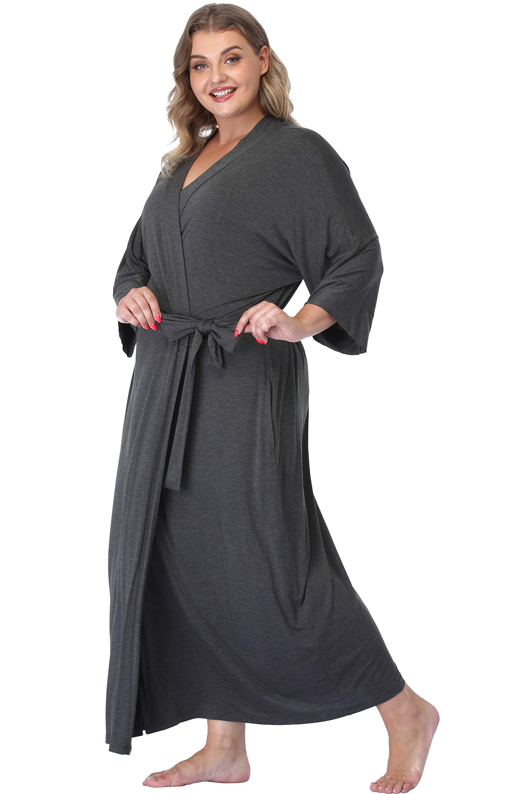 iFigureWomen's Plus Size Long Robe Full Length Bathrobes Kimono Dressing Gown Sleepwear Maternity Delivery Robes with Pocket