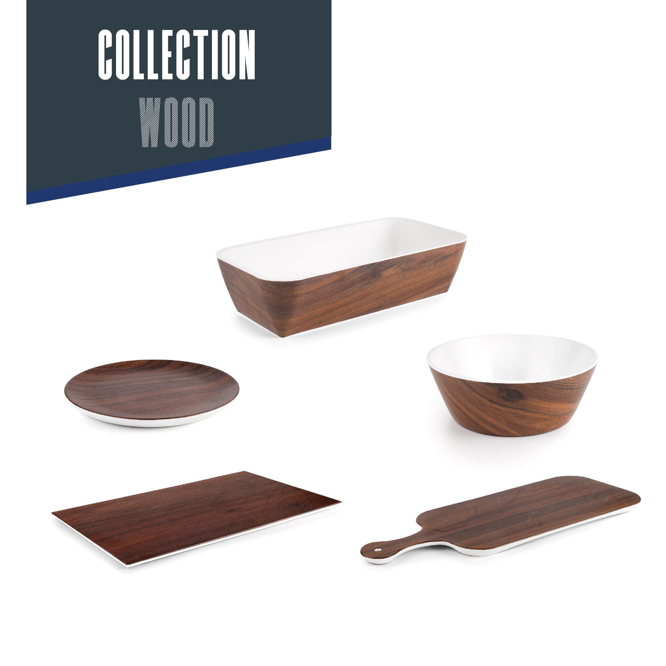 Lacor - 63088 - Rechteckiges Tablett Holz, Melamin, BPA-frei, 53x32,5x1 cm, Stapelbar, spülmaschinenfest, Nicht für Backofen oder Mikrowelle geeignet
