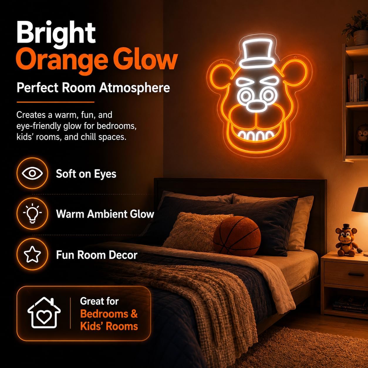 Bear Neon Sign for Game Room Decor, Orange LED Neon Light for Wall, USB Powered Gaming Wall Decor for Bedroom, Bar, Dorm, Kids Room, Gamer Gift for Birthday Christmas