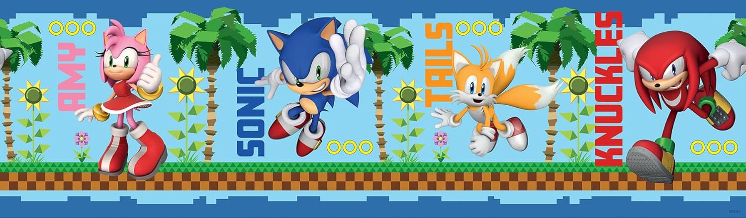 RoomMates Sonic The Hedgehog Green Hill Characters Border Decal, RMK1338BD