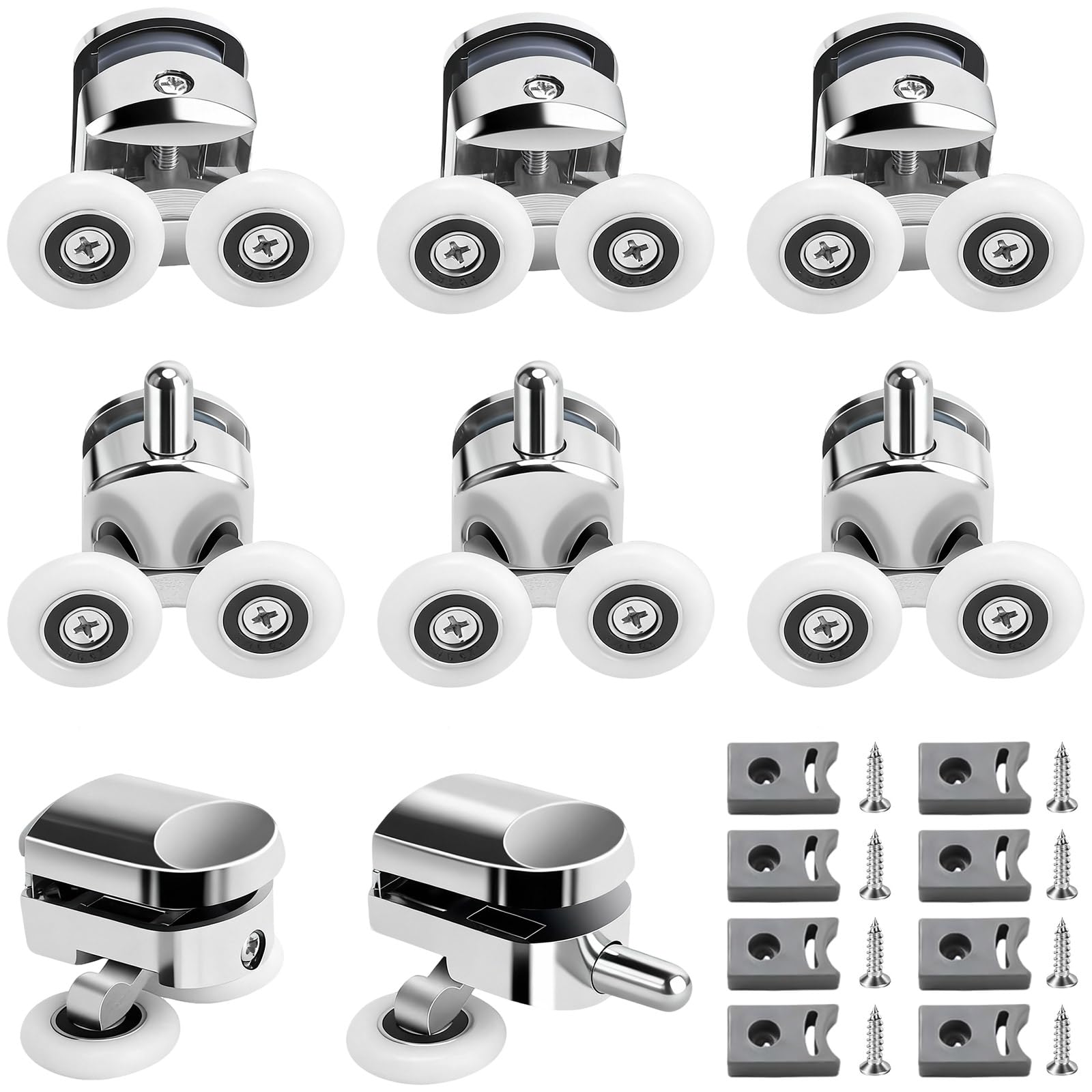 YOUNGSAY 8 PCS Roulette Porte Coulissante Douche 25mm, Silencieux et Durables Roulette Porte de Douche avec Blocs Anti-Collision et Vis pour Portes en Verre de 4 à 6mm (4 en Haut et 4 en Bas)