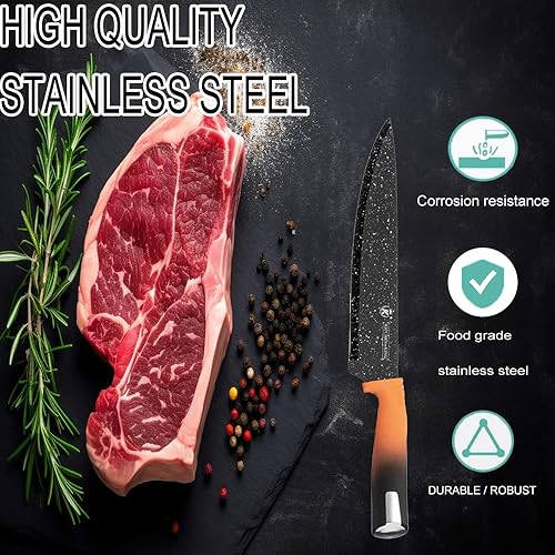Miniatura 4 de YF-TOW Juego de cuchillos de cocina, 8 cuchillos de acero inoxidable para cocina con bloque, con afiladores, antideslizantes, cuchillo de chef,