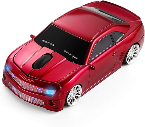 BKLNOG Ratón inalámbrico para coche actualizado con faros LED, 1600 DPI ratón en forma de coche deportivo para Mac, computadoras, rojo