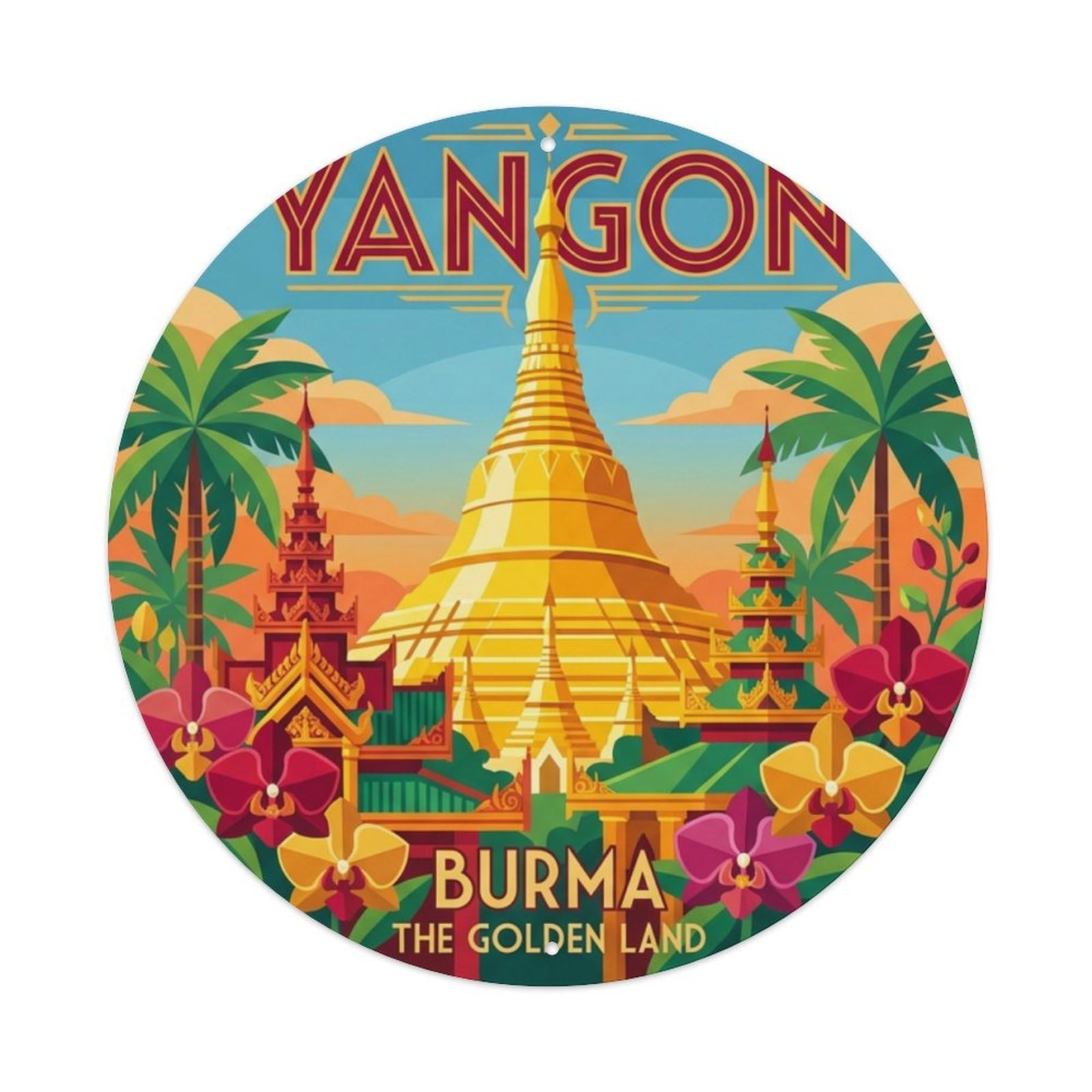 Vintage Travel Myanmar Yangon Metal Tin Sign