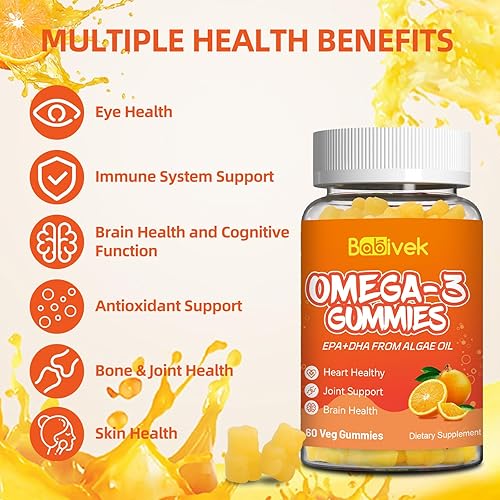 Miniatura 6 de Paquete de 2 gomitas Omega-3 veganas de 1200 mg, ácidos grasos omega-3 EPA y DHA con folato, vitamina A, vitaminas C y E, suplementos de Omega 3 de