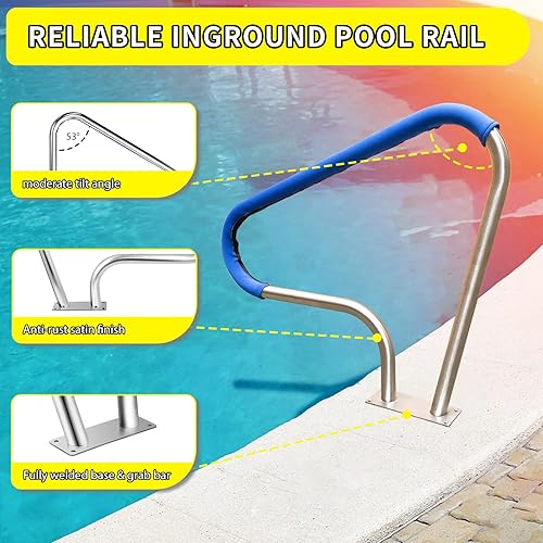 Miniatura 3 de Barandilla de piscina enterrada de 39x32, barandilla de escalera de piscina #304SS con cubierta antideslizante, base de montaje y accesorios.