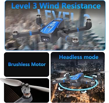 Toladrone TL16 Drones with Camera 4K for Adults, Brushless Motor Drone for Beginners 90° Motorised Adjustable Lens Gesture Control Headless Mode Foldable Quadcopter, Blue