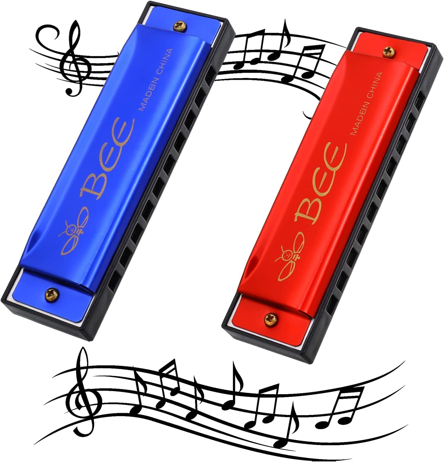 2 Pieces Harmonica, 10 Holes 20 Tones Blues Harmonica Mouth Organ Key of C Diatonic Harmonica Music Gift for Kids Adults Beginners and Performers (Red&Blue)
