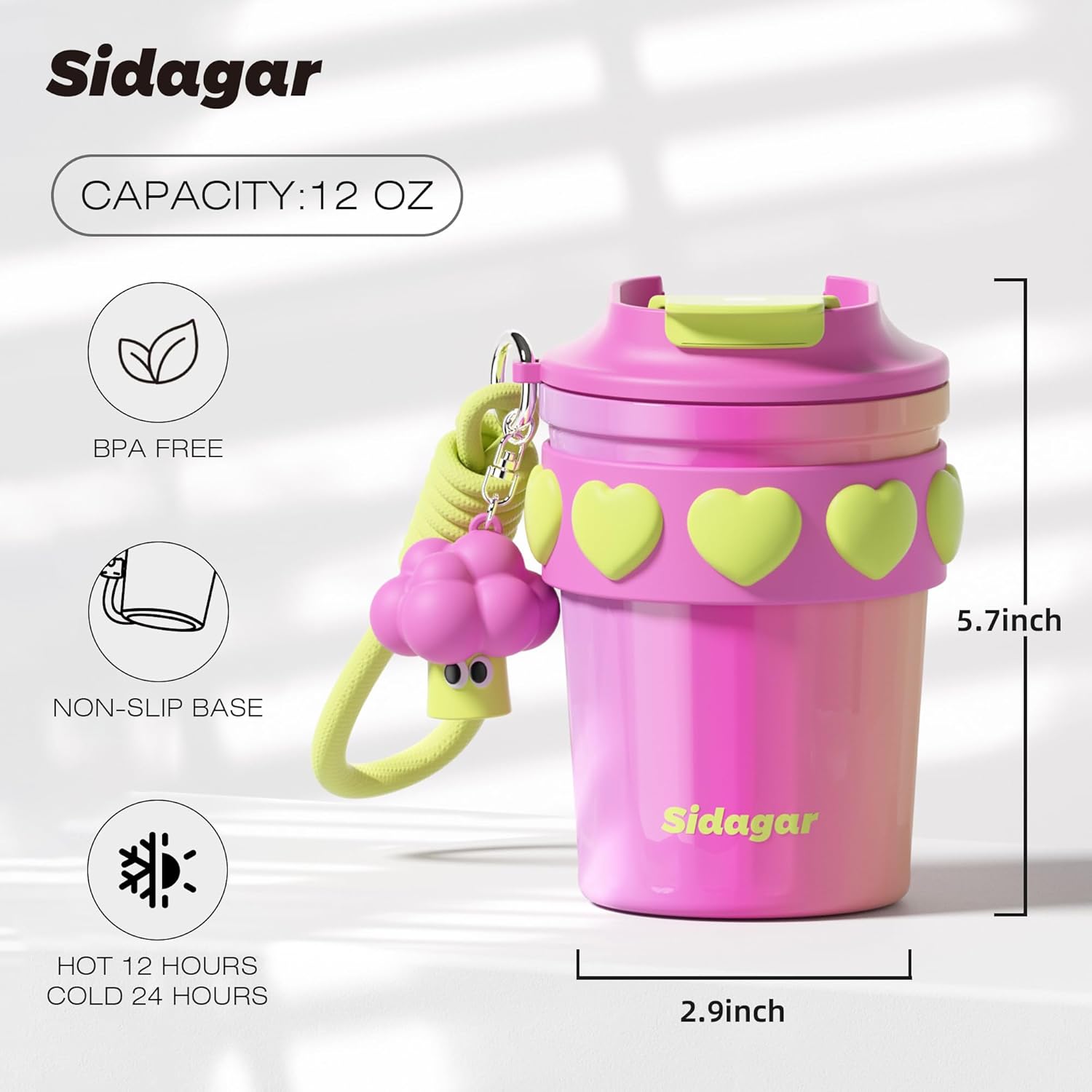 12 oz Travel Coffee Mug Spill Proof Leak Proof, Stainless Steel Thermal Coffee Cup with Lid, Resuable Cup for Hot and Cold, Portable Tumbler for Women, Rainbow - Image 2