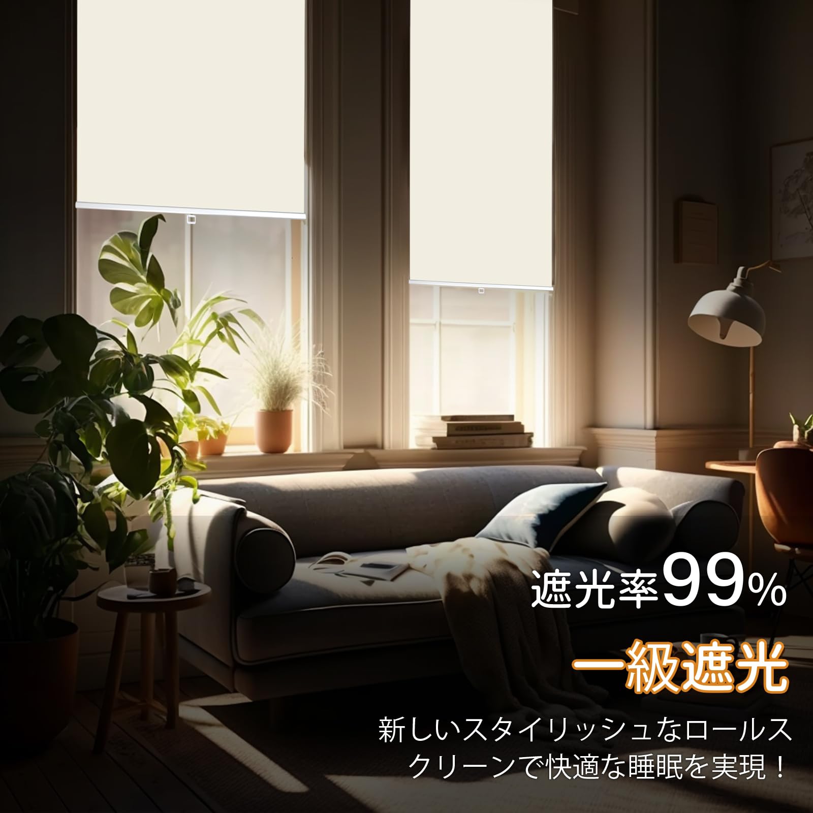 Amazon｜HOCRISSON つっぱり式 ロールスクリーン 1級遮光 ロール