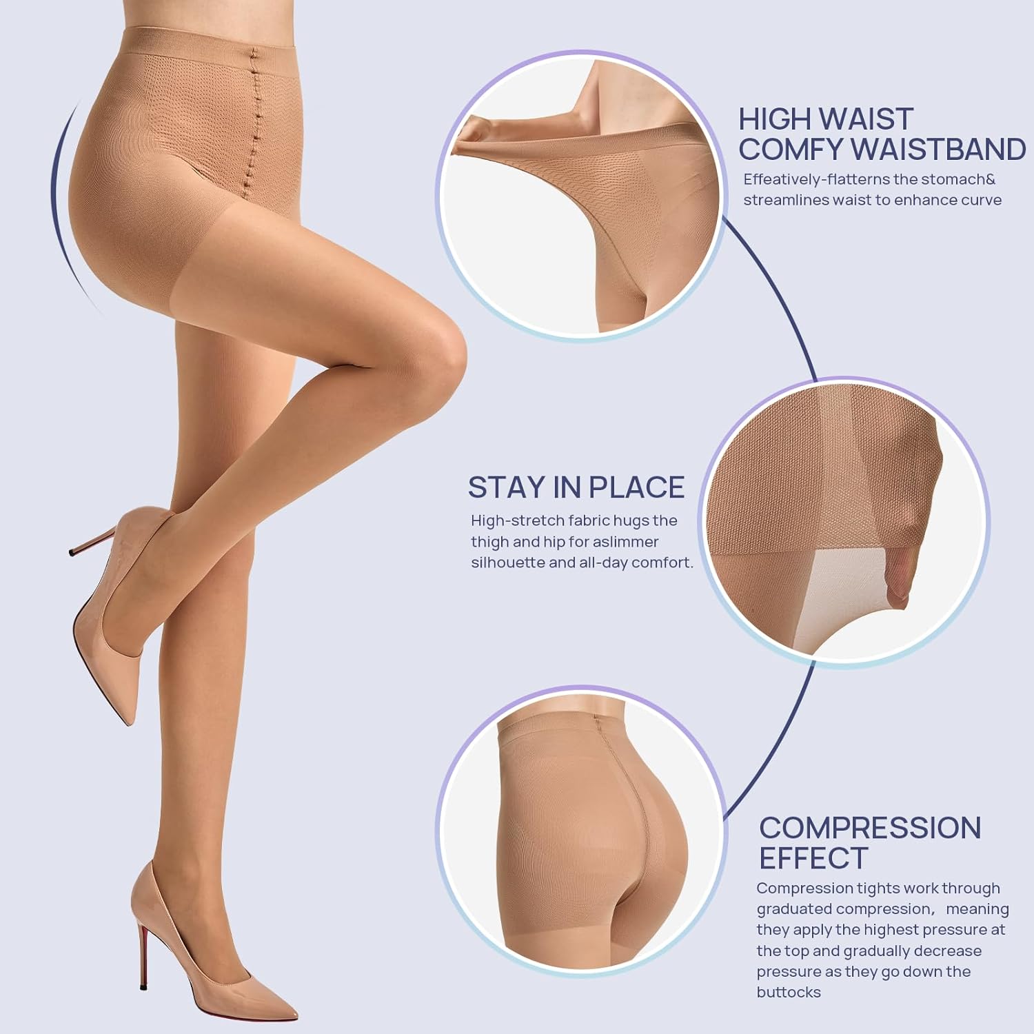 MANZI 2 Pairs Sheer Compression Pantyhose for Women 5-10mmHg Support Compression Stockings 30D Shaping Tights - Image 5