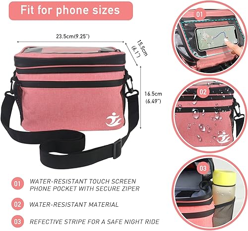 Miniatura 2 de Bolsa para manillar de bicicleta, bolsa de almuerzo aislada, portátil con pantalla táctil en el teléfono, marco de soporte robusto en el manillar de