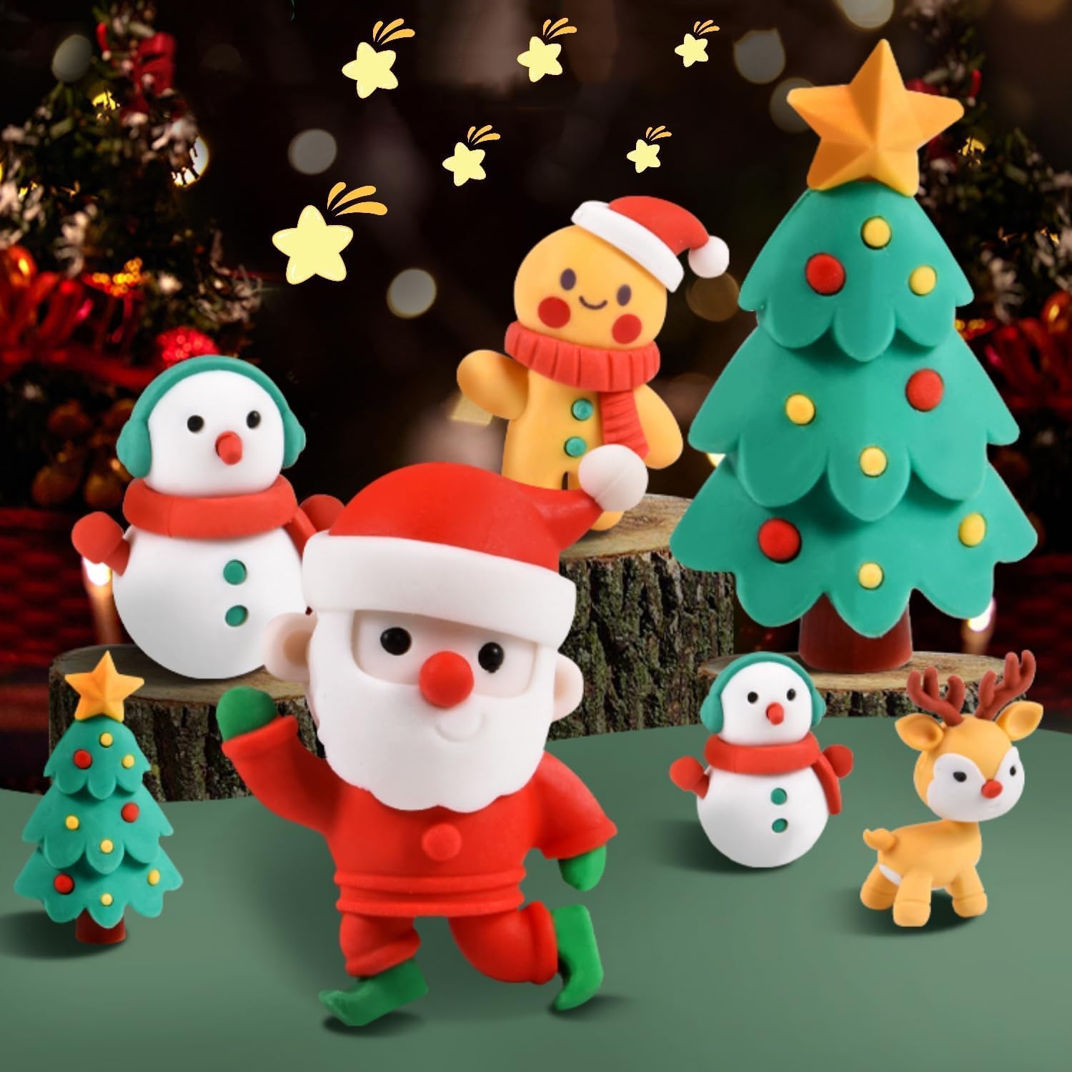 FunClub Cute Cartoon Mini Eraser Merry Christmas Stationery Gift for Kids Kawaii Stationary for Kids Christmas Gifts School Stationery Kit Stationary Set School Gift (Pack of 6)