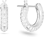 Swarovski Stone Mini Hoop Women's Earrings, Clear Swarovski Crystals on a Rhodium Plated Setting with Lever Back Closure