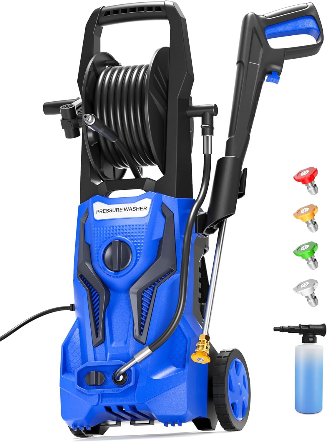 Electric Pressure Washer - 4800 PSI 3.2 GPM ZHUOLIN Power Washer for Cars Washing with 25FT Pressure Hose Reel 4 Interchangeable Nozzle & Foam Cannon, Blue