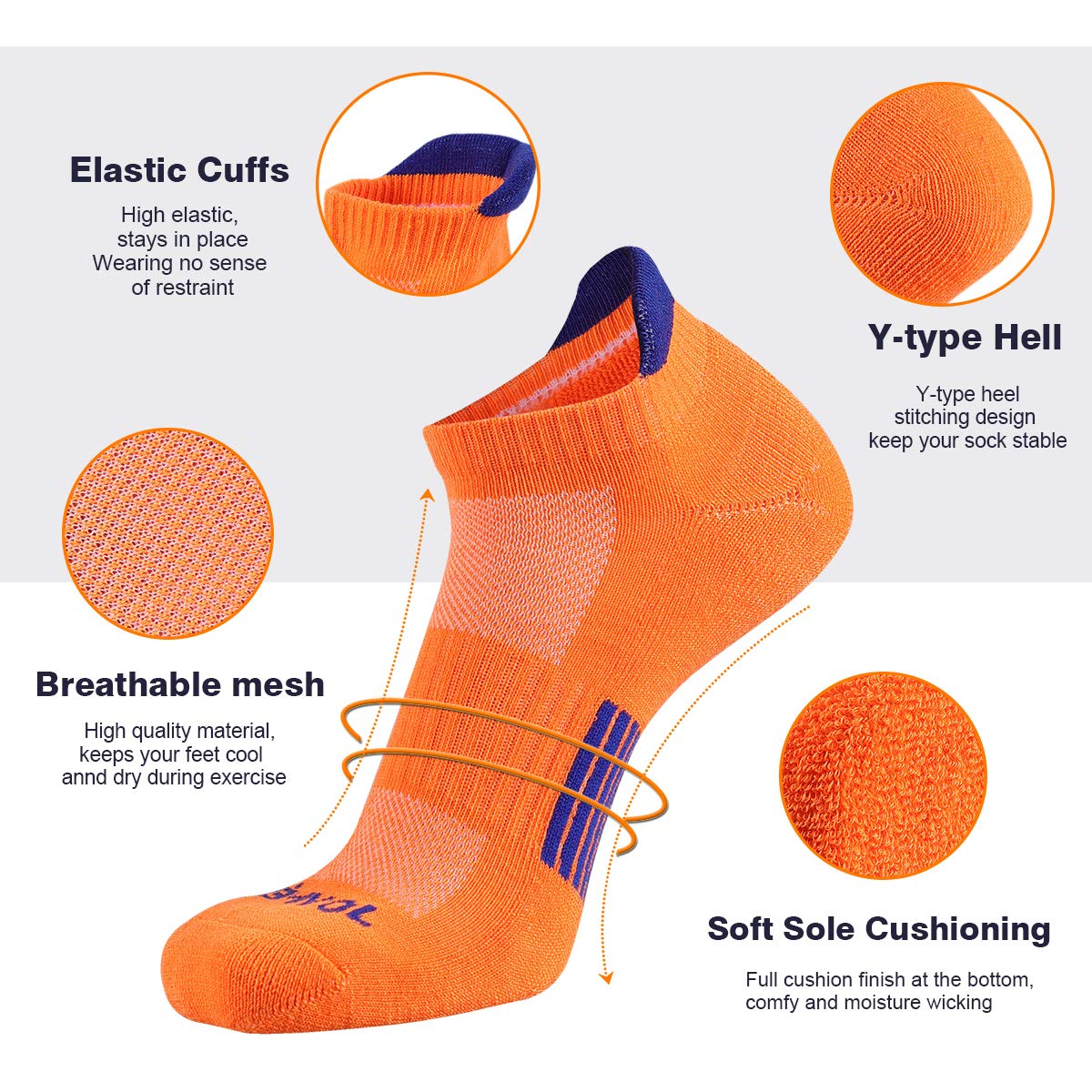 JOYNÉE Herren Athletic Socken Low Cut Cushion Laufsocken Atmungsaktiv Komfort für Sport 6er Pack