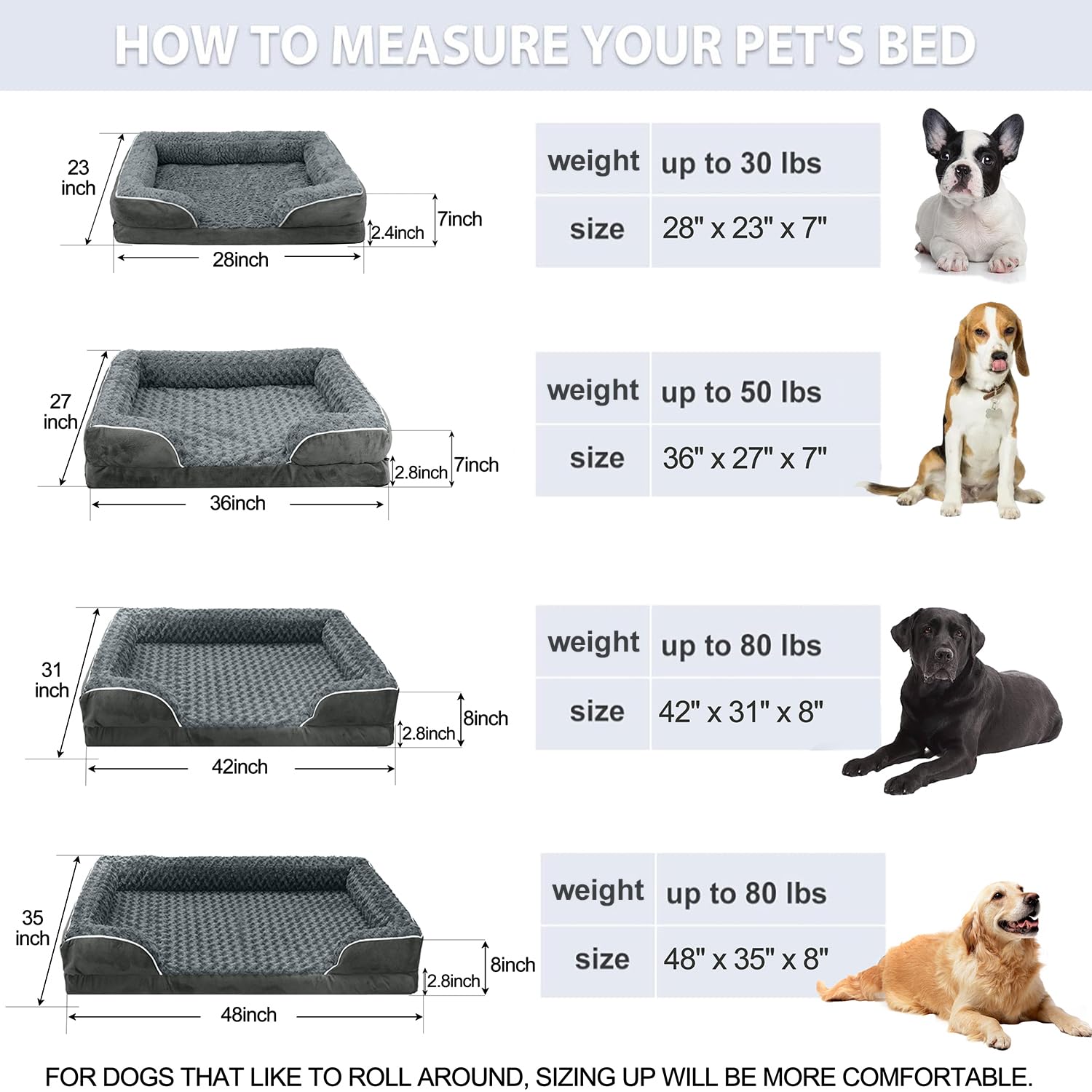 FERPOSH Cama ortopédica para perros grandes, sofá cama para perros grandes, medianos y pequeños, de apoyo, con funda extraíble y lavable