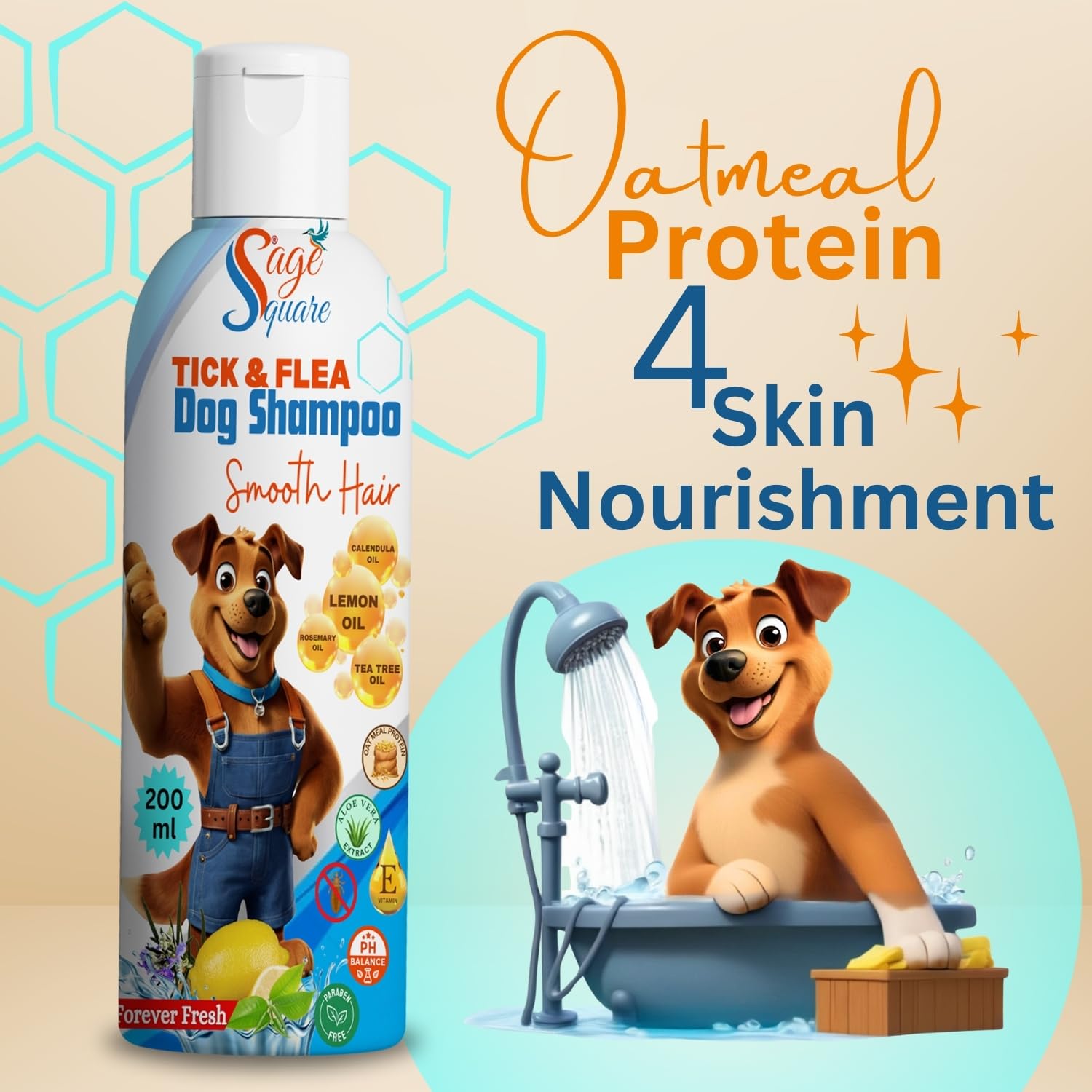 Sage Square Dog Shampoo Tick & Flea: Rid Your Dogs & Cats of Fleas, Ticks, & Other Pests, Eliminate Parasites, Soothe Skin, & Promote a Healthy Coat, Deodorizing Dog Shampoo (200ml Forever Fresh) 3