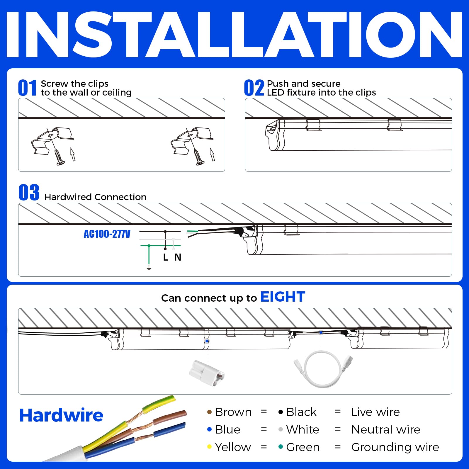 Barrina T5 LED Leuchte 117cm, 20W 2200lm 6500K Superhelle Weiße Kellerlampe LED Röhrenlampe für Küche Wohnzimmer Schlafzimmer Esszimmer Balkon Flur Garage Keller, Anschließbar, Fest Verdrahtet, 6er