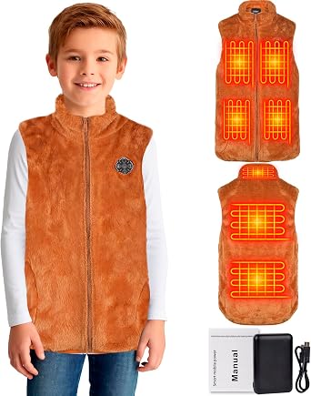 QZUnique Kids Heated Vest - Electric Heating Vests with Battery Pack, Fleece Heated Vest for Girl Boy, Winter Heating Jacket