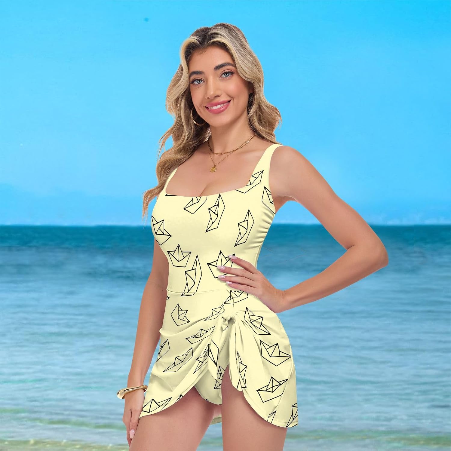 Ferry Yellow Women's One Piece Swimsuits Tummy Control Bathing Suits S A2302540