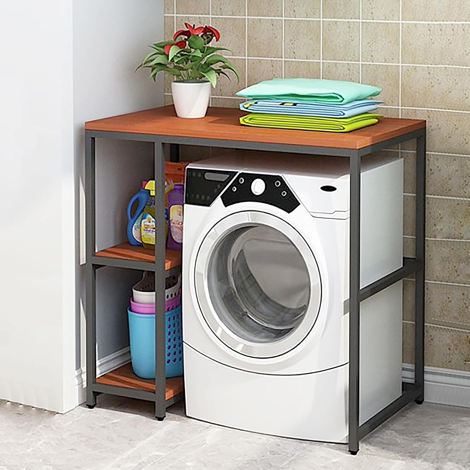 エカンズ 棚付きランドリーラック LSH-500B バスケットタイプ ブラック