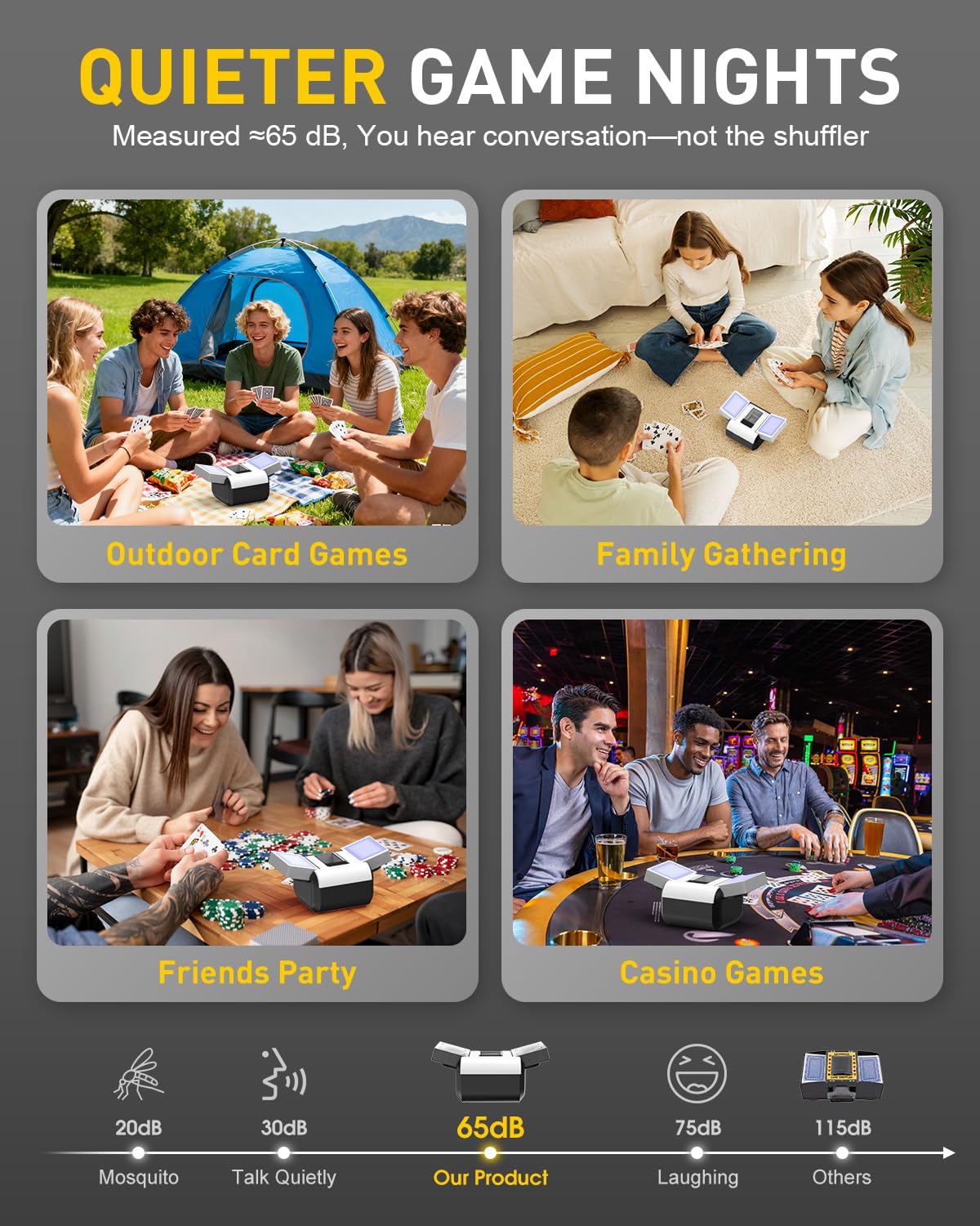 Kit mélangeur automatique de cartes pour 2 jeux avec sac de transport et cartes, deux modes | Mélangeur de cartes électrique rechargeable USB-C ultra silencieux pour Skip-Bo, blackjack et soirées de jeux en famille