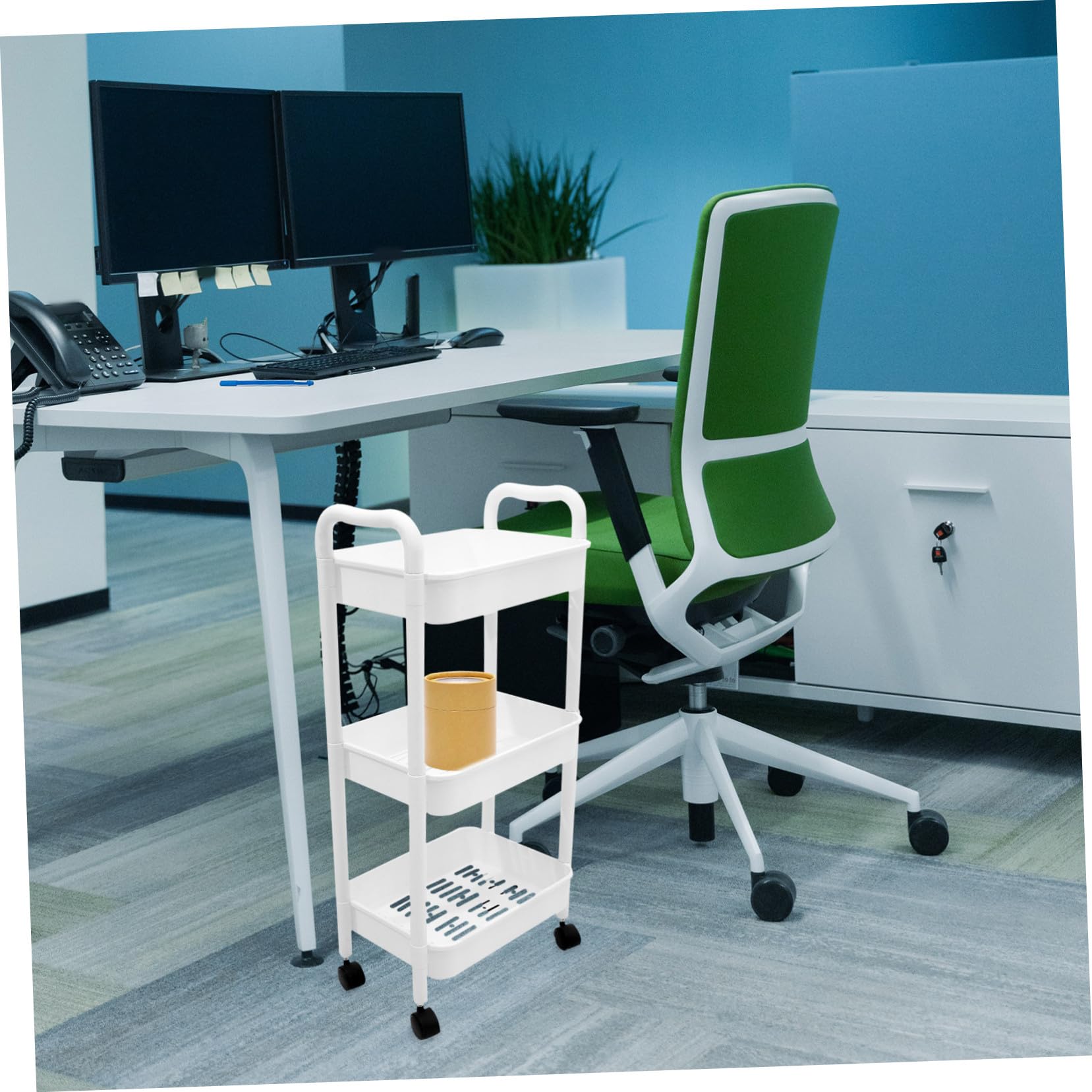 Carrello Mobile Portaoggetti Con Ruote, Ripiano Portaoggetti Multifunzione in Pp, Carrello Di Stoccaggio Compatto Per Cucina, Bagno e Ufficio, Organizzatore Salvaspazio a 3 Livelli