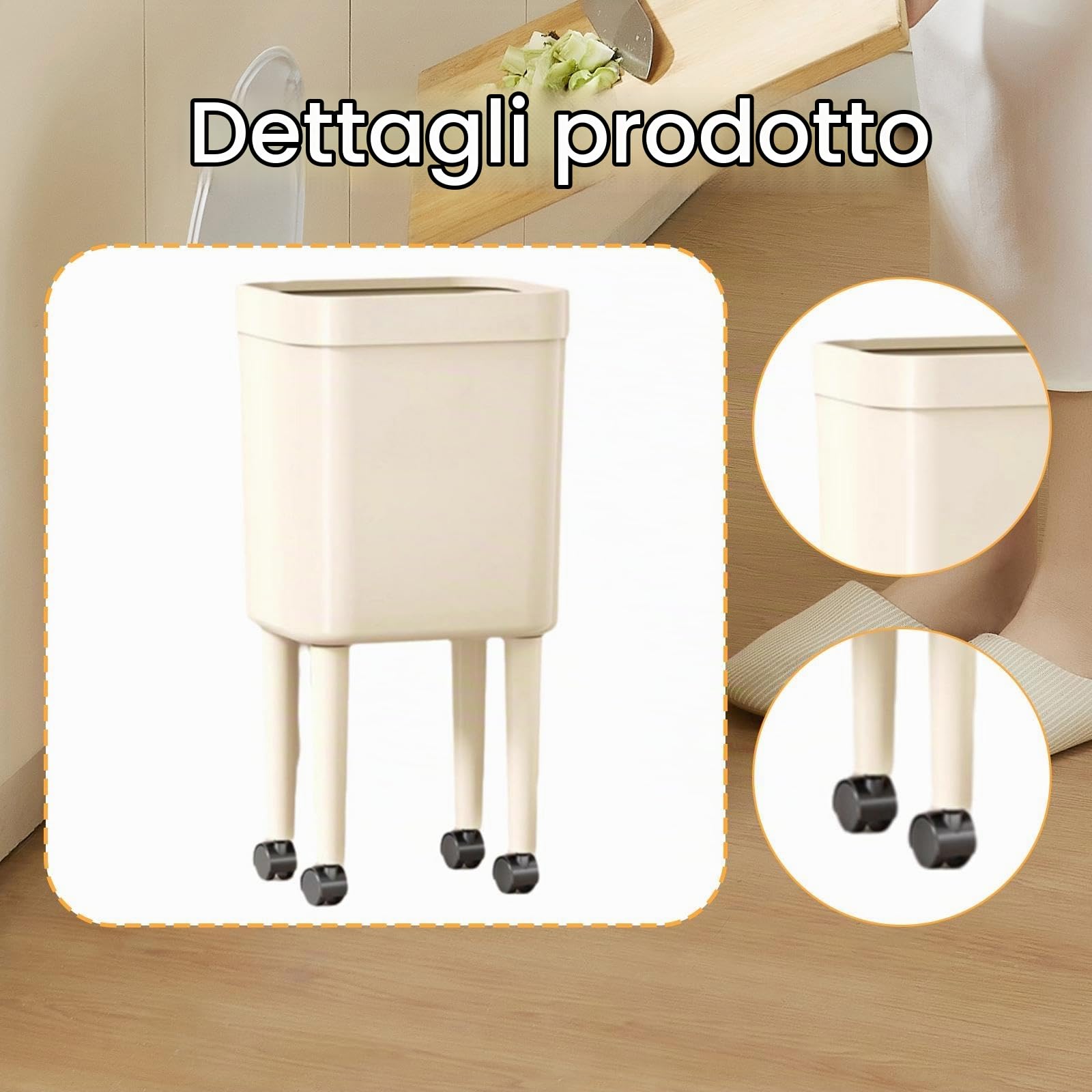 F Fityle Pattumiera con Gambe a rotelle, ergonomica, Robusta, Facile da Pulire, Comoda pattumiera per la casa, la Cucina, L'Ufficio e Il Bagno