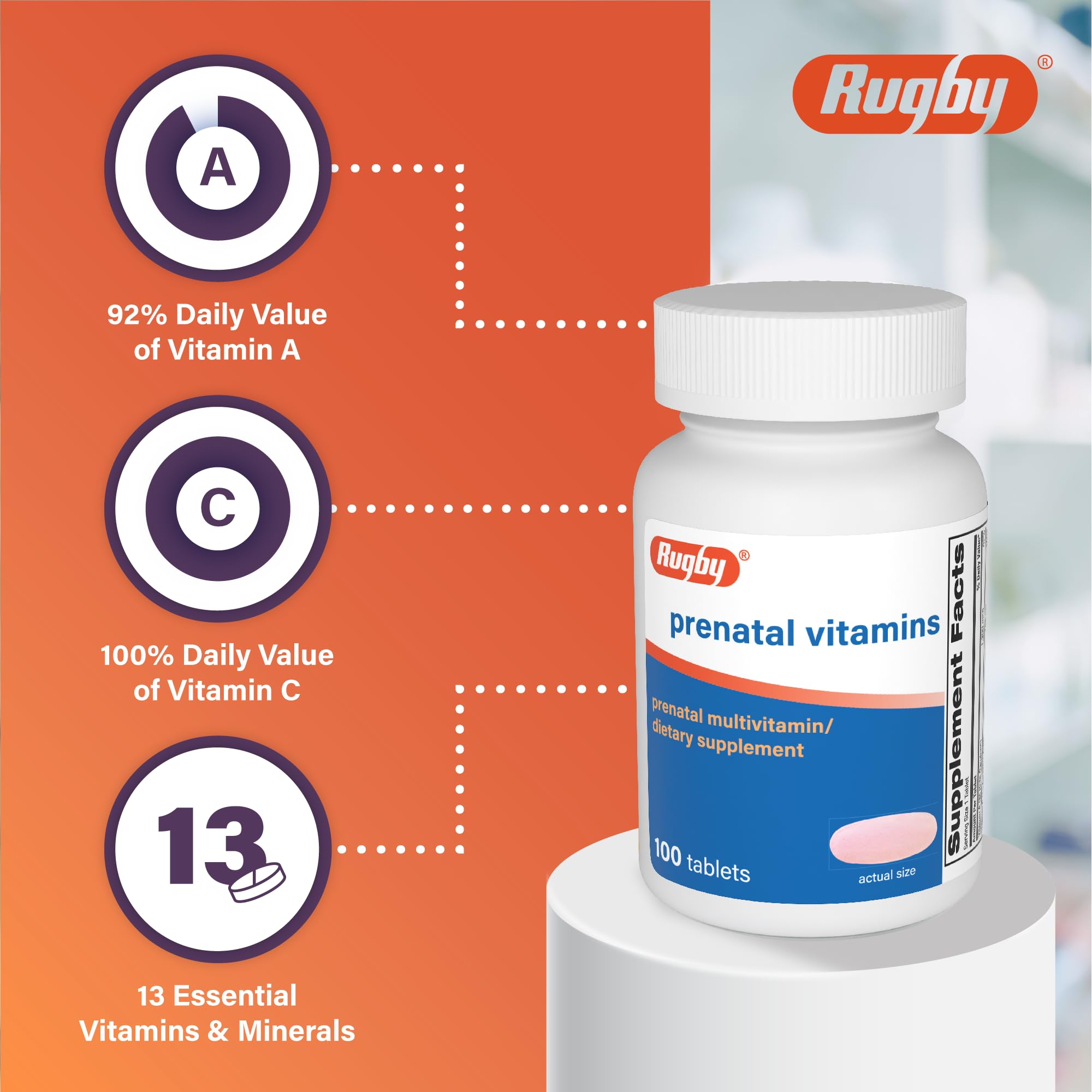 Rugby Prenatal Vitamins - Multiple Vitamin and Mineral Supplement - 100 Tablets (3 Pack) — Amazon image 4