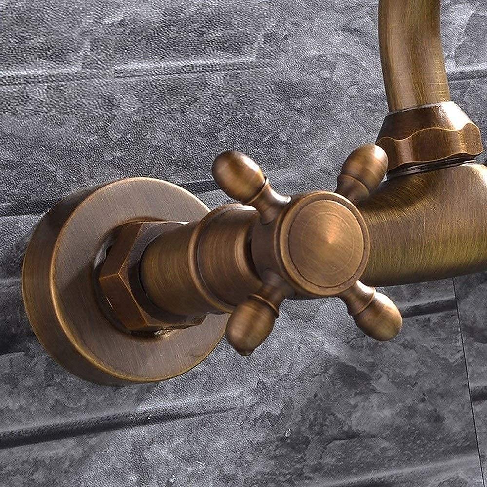 grifo para lavabo, Lavabo de cocina bronce con doble manija, estilo europeo, retro