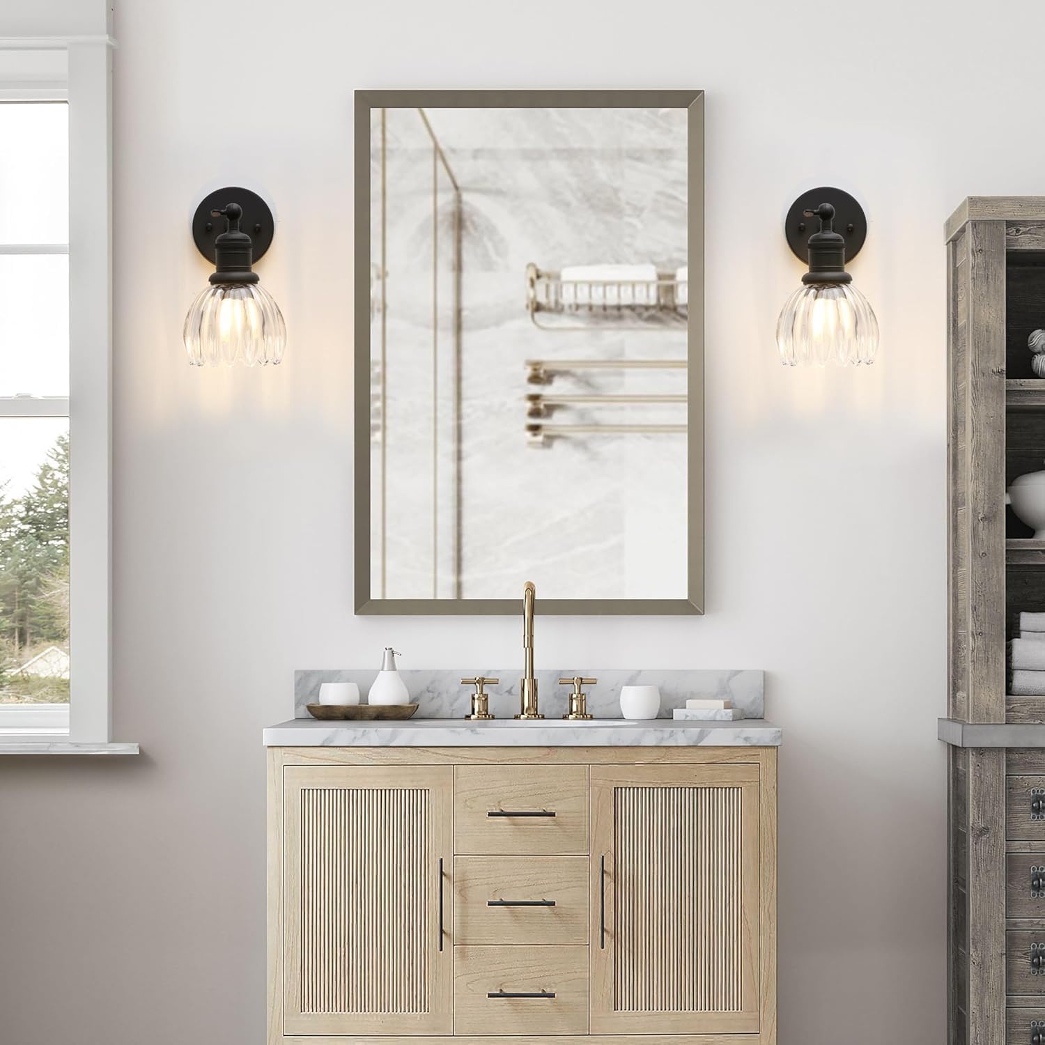 4 Pack Clear Tuli Glass Shade Replacements, 4.2"High, 5.2"Diameter, 1.65 "Fitter, Flower Art Blown Lampshades for Floor Table Wall Lamps Chandeliers