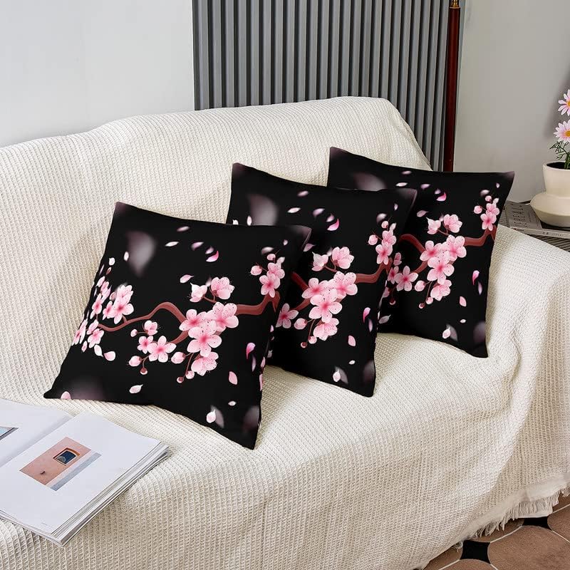 Miniatura 4 de Feelyou Juego de 2 fundas de almohada de 20 x 20 pulgadas con diseño de flores de cerezo, fundas de cojín suaves de estilo japonés, fundas de cojín