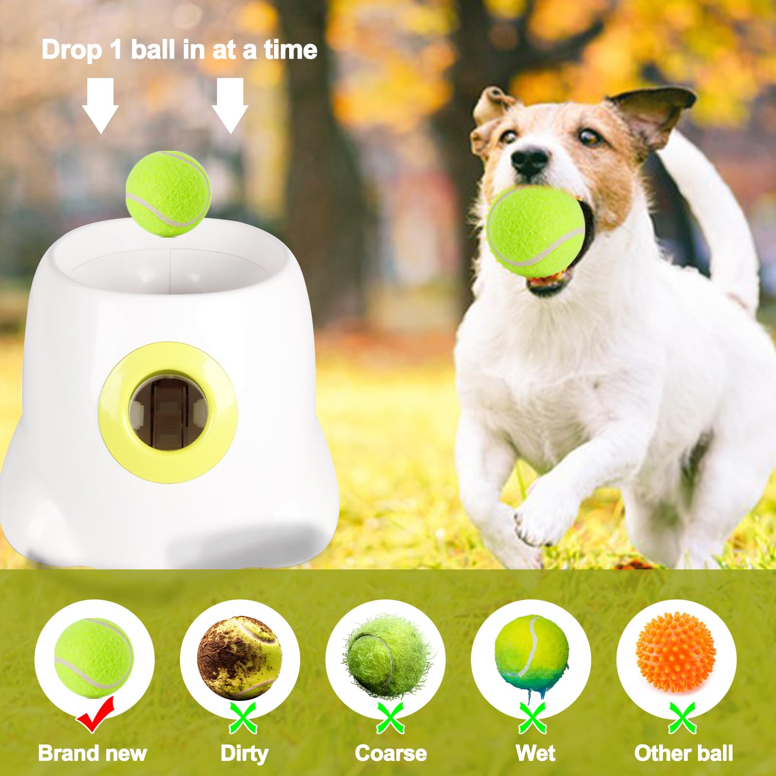 Galatée Lanceur Automatique De Balle, Machine Interactive De Lancement De Balle pour Chien, avec 3 Balles De Tennis Incluses, Lanceur De Balles pour Chiens pour Les Petits Et Moyens Chiens(Blanc)