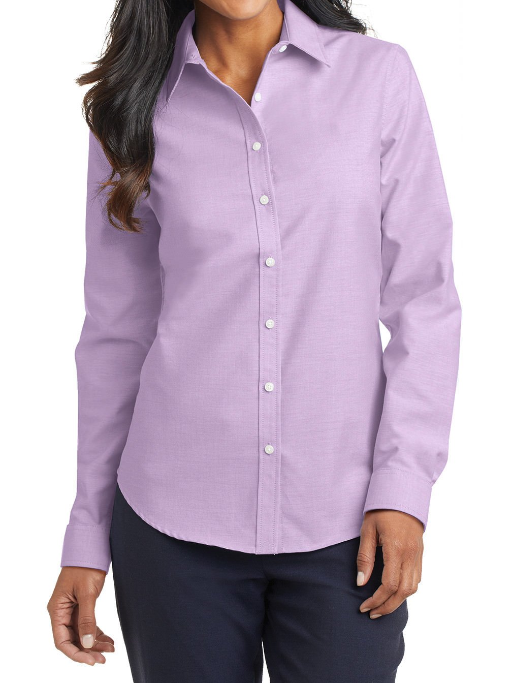 Women's Long Sleeve Wrinkle Free SuperPro Oxford Open Collar Shirt
