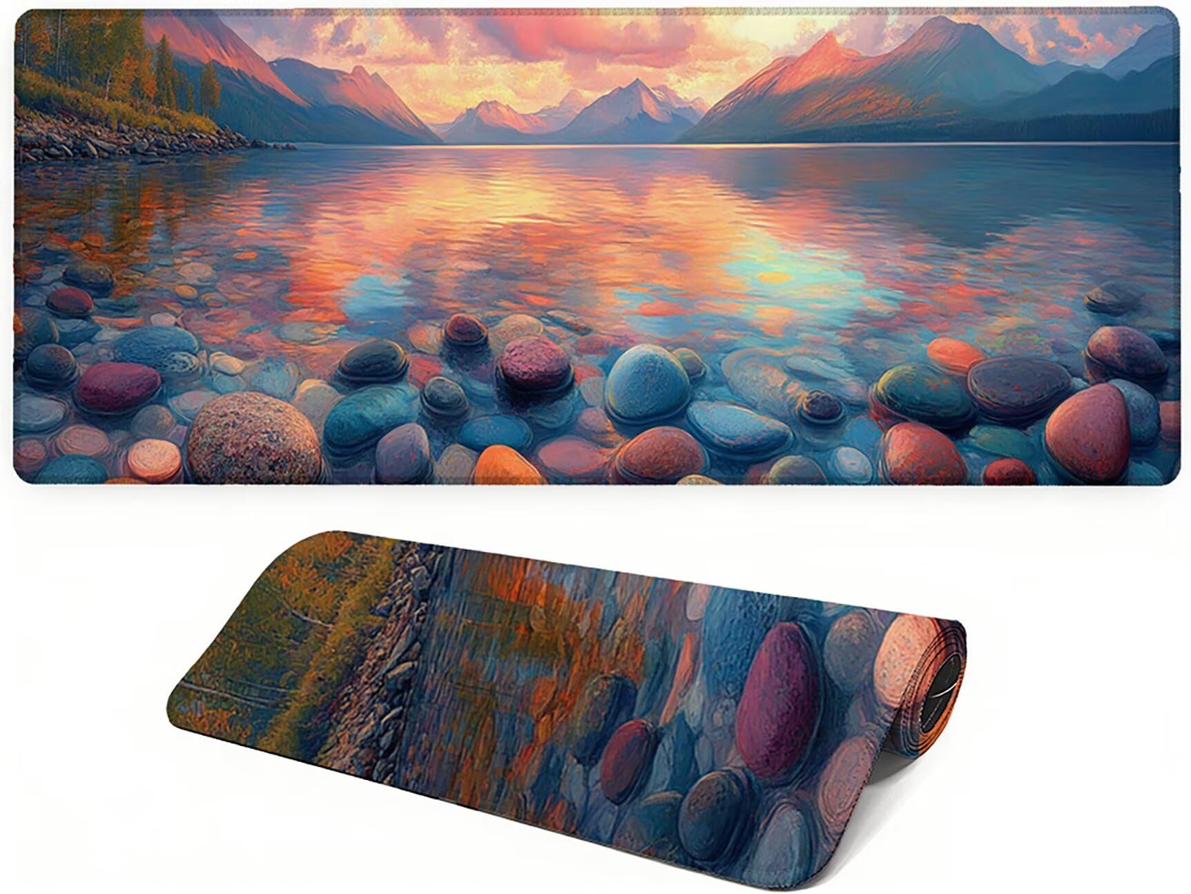 Lejnlnng Podkładka pod mysz do gier XXL, 160 x 80 cm, duża ocean, wodoodporna podkładka pod mysz XL, krajobraz, antypoślizgowa gumowa podkładka pod mysz z przeszytymi krawędziami do biura, do gier JL