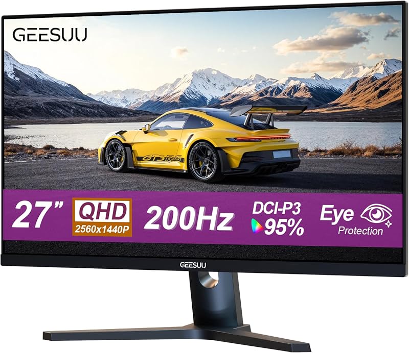 27 Pulgadas Monitor Gaming, 200Hz QHD 1440p, IPS, 95% DCI-P3, Baja Luz Azul, Sin Parpadeos, HDMI 2.1 y DP 1.4
