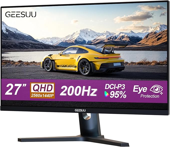 Monitor Gaming 27 Pollici, 200Hz QHD 1440p, IPS, 95% DCI-P3, Bassa Luce Blu, Senza Lampeggiamento, HDMI 2.1 e DP 1.4