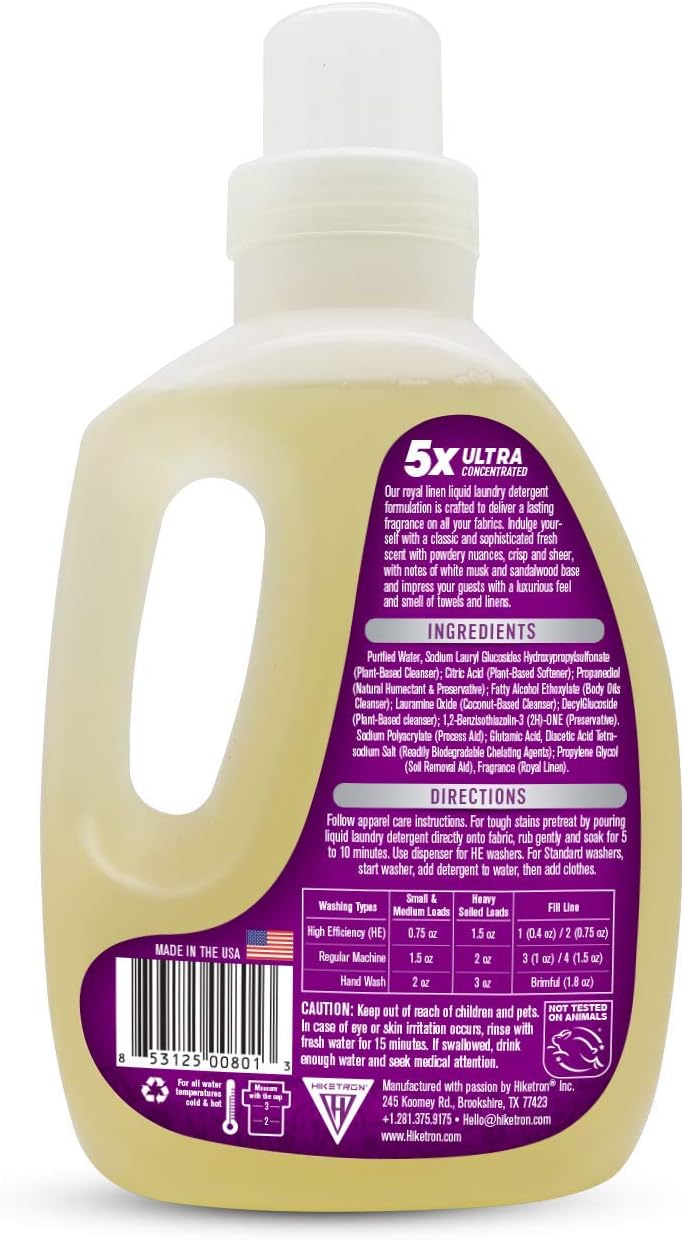 Hiketron Royal Linen Liquid Laundry Detergent, 5x Ultra Concentrated, Tough Stains Remover, Long Lasting Scent (40 Fl Oz, Pack of 1) - Image 3