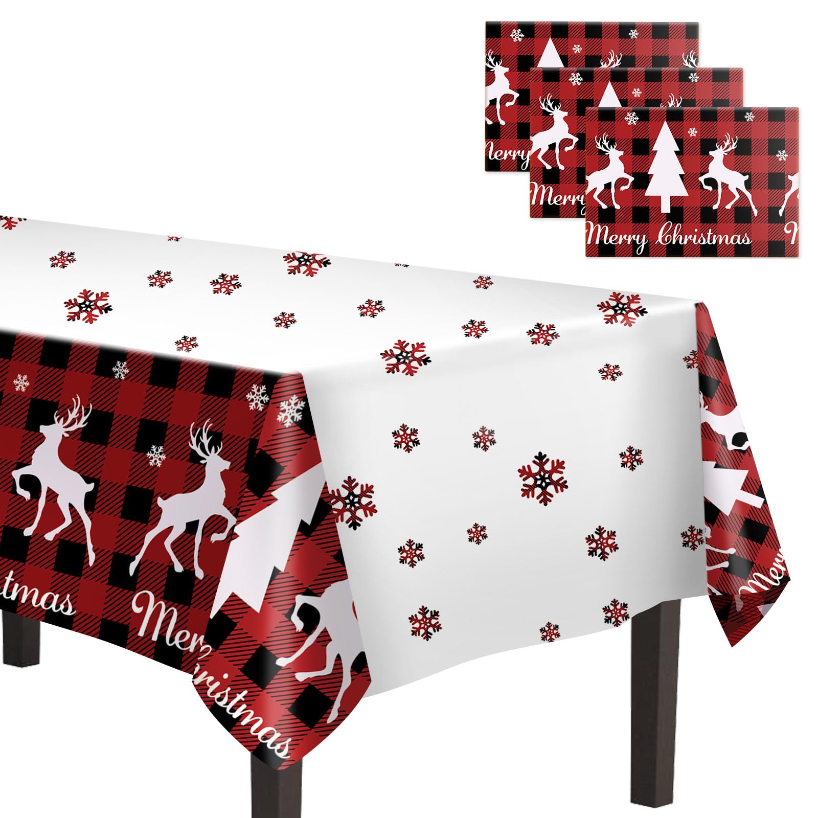 Lot De 6 Nappes De Noël Jetables De 137,2 X 274,3 Cm En Plastique Rouge, Blanc Et Vert, Fournitures De Fête, Décoration Pour Buffet, Banquet Et Tables De Pique-nique, Motif Poinsettia Sur