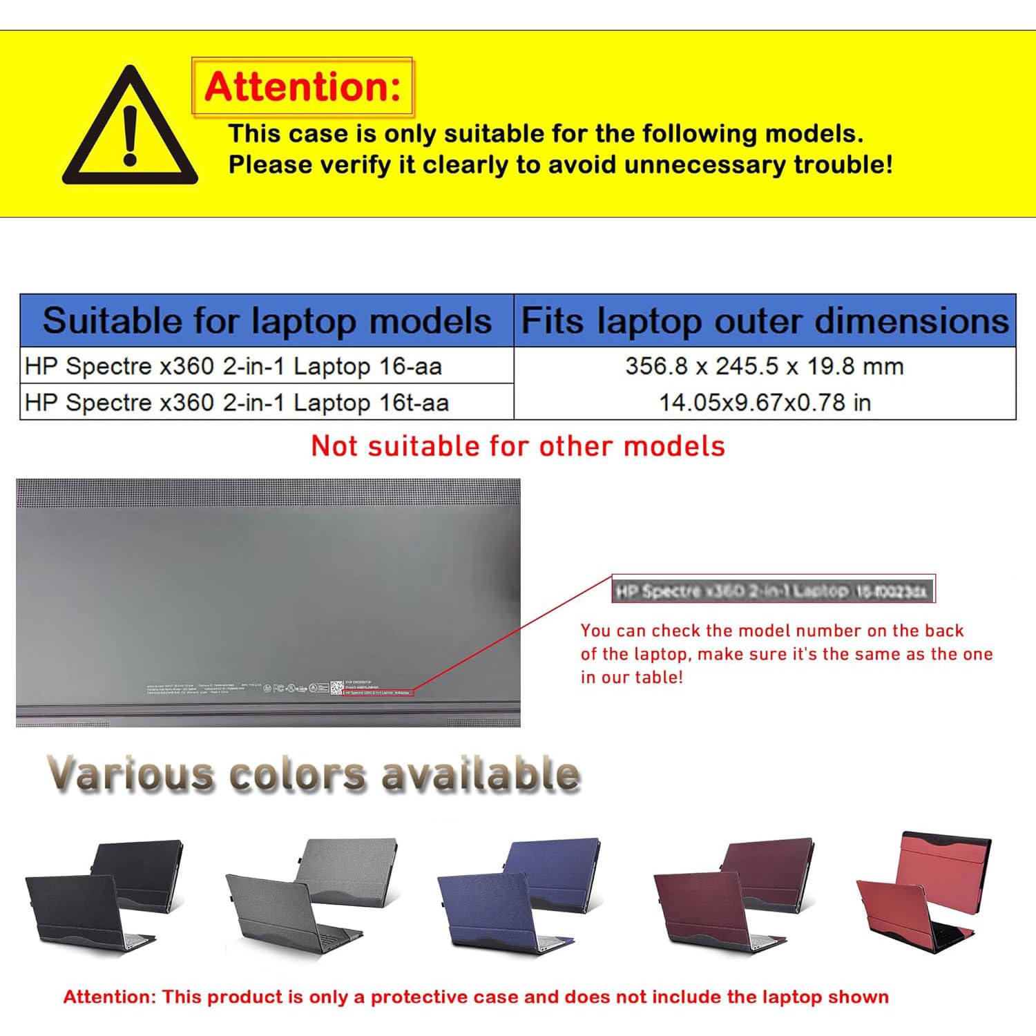 Housse pour ordinateur portable HP Spectre x360 16 pouces 2 en 1 16-aa 16t-aa – Housse séparable en cuir PU pour ordinateur portable PC Notebook PC Sac de protection Accessoires (gris foncé)